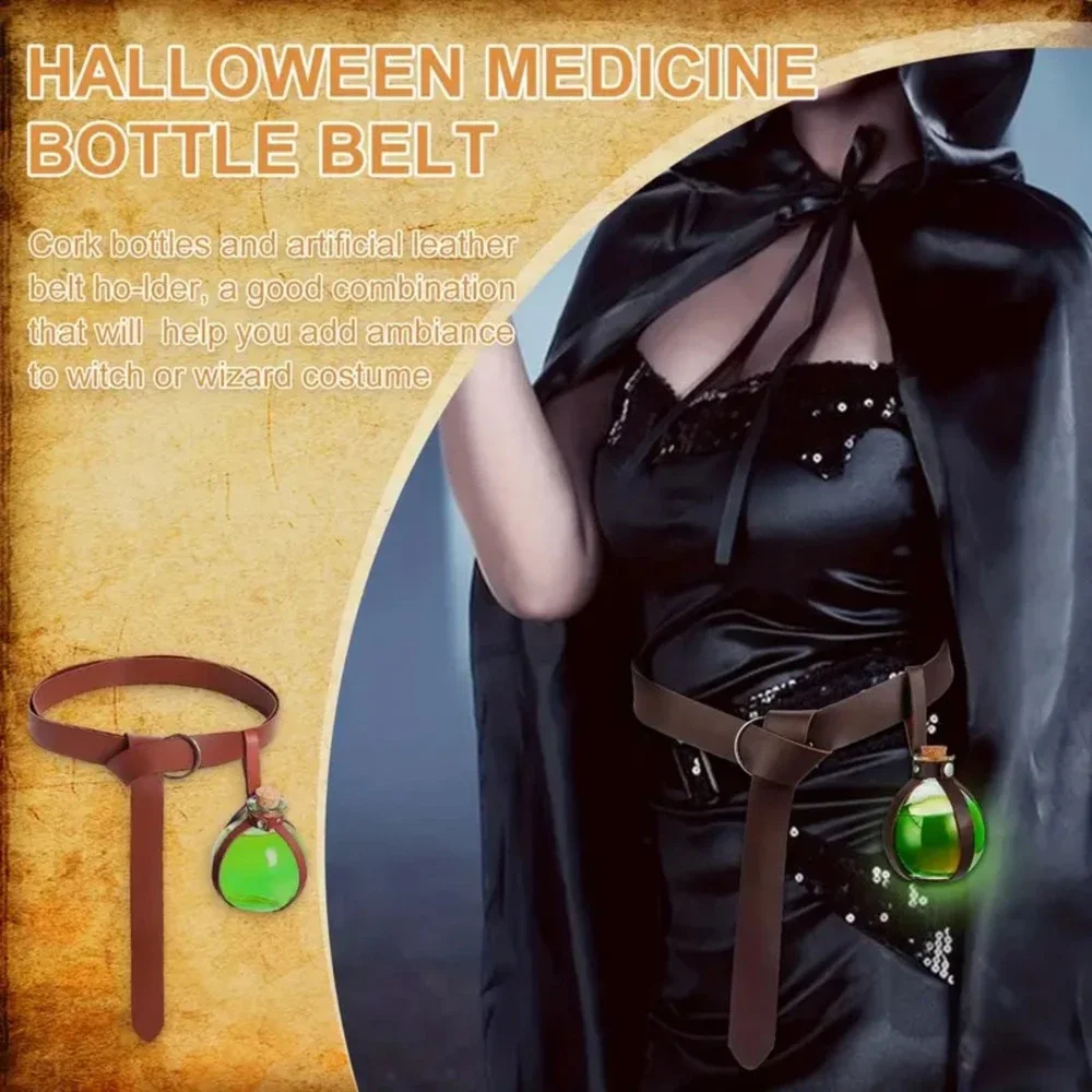 Medieval Knight Belt & Wizard Potion Glass Medieval Faux Leather Belt With Loop
